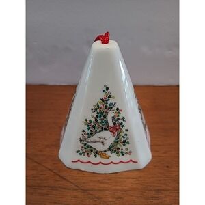 VINTAGE Porcelain Pyramid Potpourri Pomander w/ Goose & Holly Christmas Theme